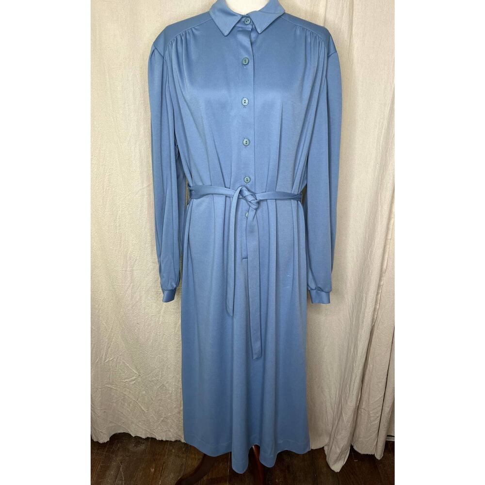1960s Jerrie Lurie Dusty Blue Mod Secretary Coquette Modest Volup Dress 2XL